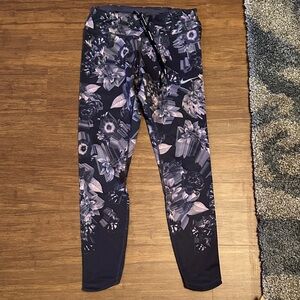Nike Women's Floral Leggings - Black and Purple